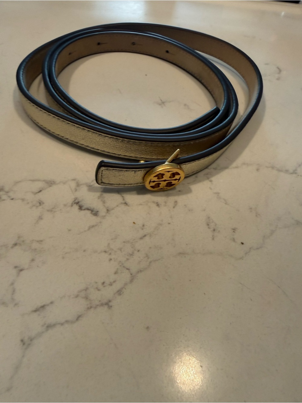 Tory Burch Brown Leather Belt with Gold Stamping